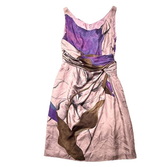 Alberta Ferretti Pink Dress 100% Silk Sleeveless Midi Italy Italian Floral US 8 - Picture 1 of 14